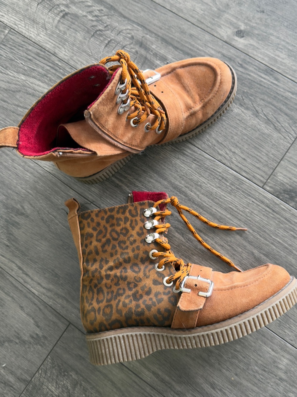 Women’s Tan Leopard Suede Lace-Up Ankle Boots